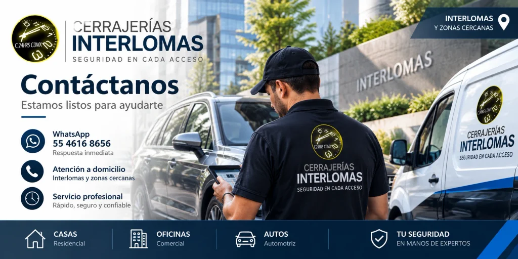 Contacto Cerrajerías Interlomas para servicio a domicilio